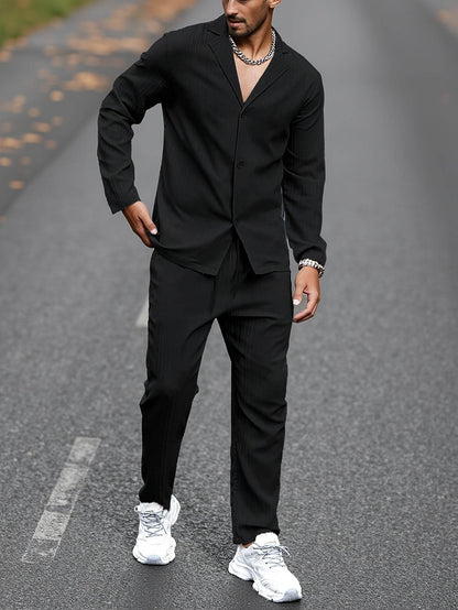 Elegant Autumn Long Sleeve Shirt & Pants Casual Suit - Comfortable Fit - Buy Center US