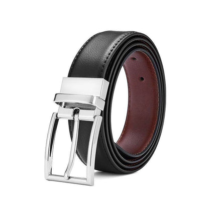 Buycenter Men's Genuine Leather Belt - Rotating Pin Buckle, Two-Layer Cowhide - Buy Center US