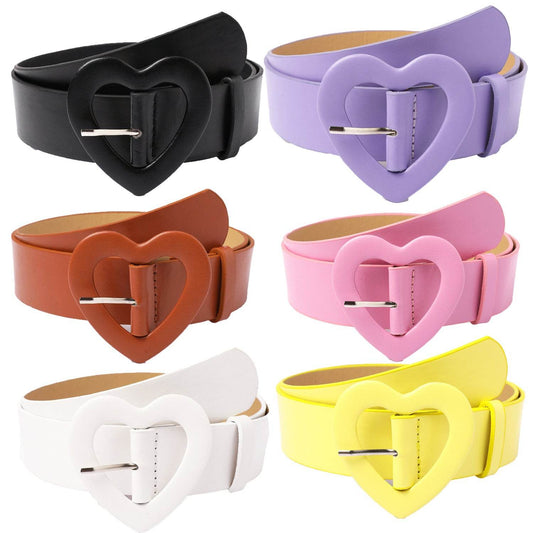 Wide Belt with Heart-shaped Buckle - Rose Red PU Leather Design - Buy Center US