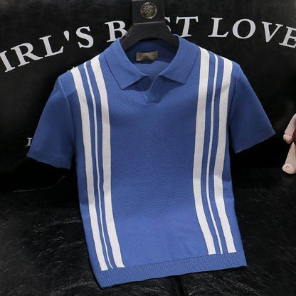 Men's Slim Lapel T-Shirt - Mixed Color Stripe for Summer Style - Buy Center US