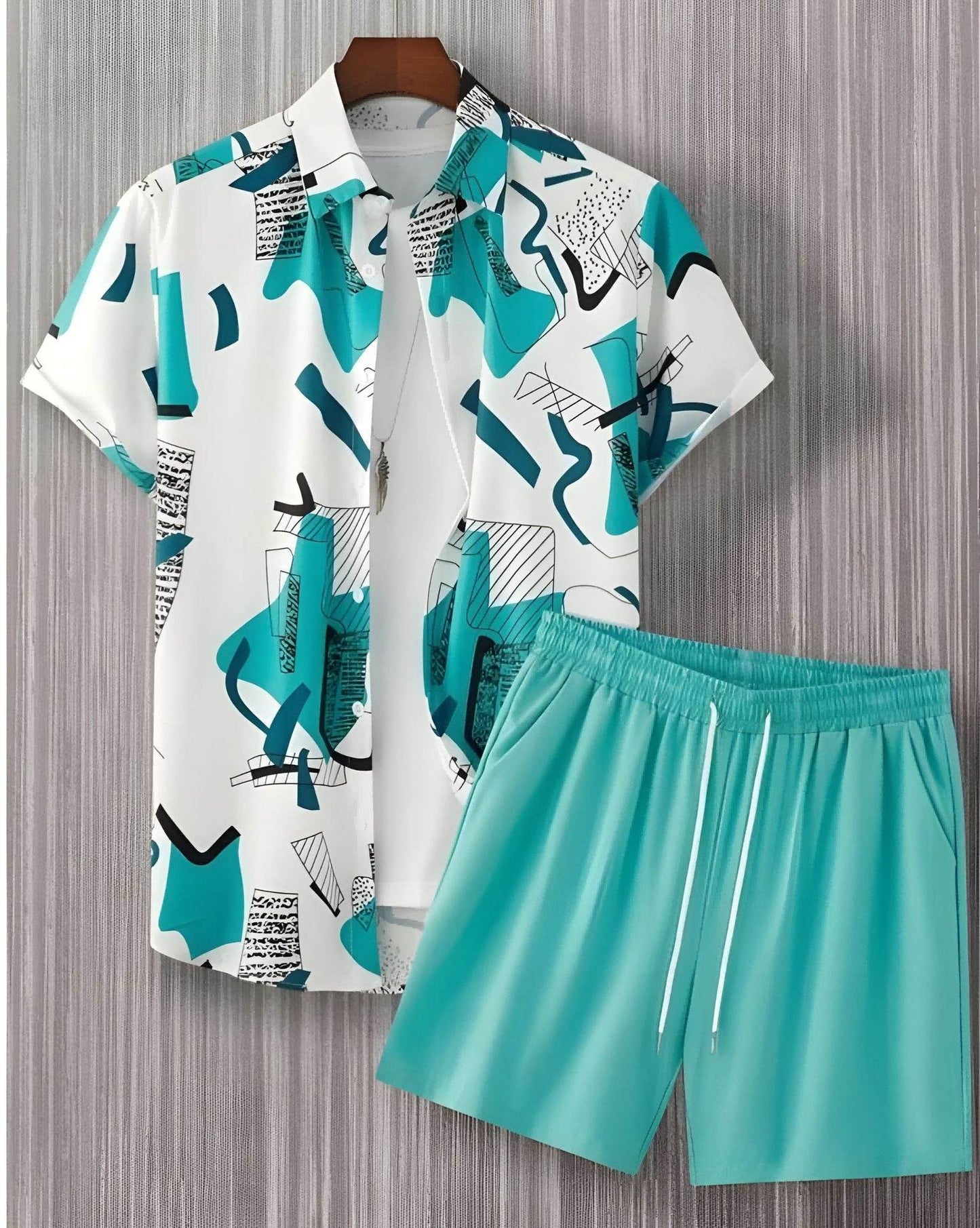 Buycenter Men’s Black and White Striped Hawaiian Shirt Set - Casual Summer Wear - Buy Center US