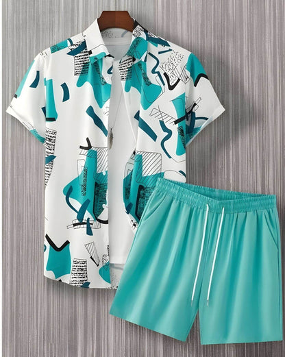 Buycenter Men’s Black and White Striped Hawaiian Shirt Set - Casual Summer Wear - Buy Center US