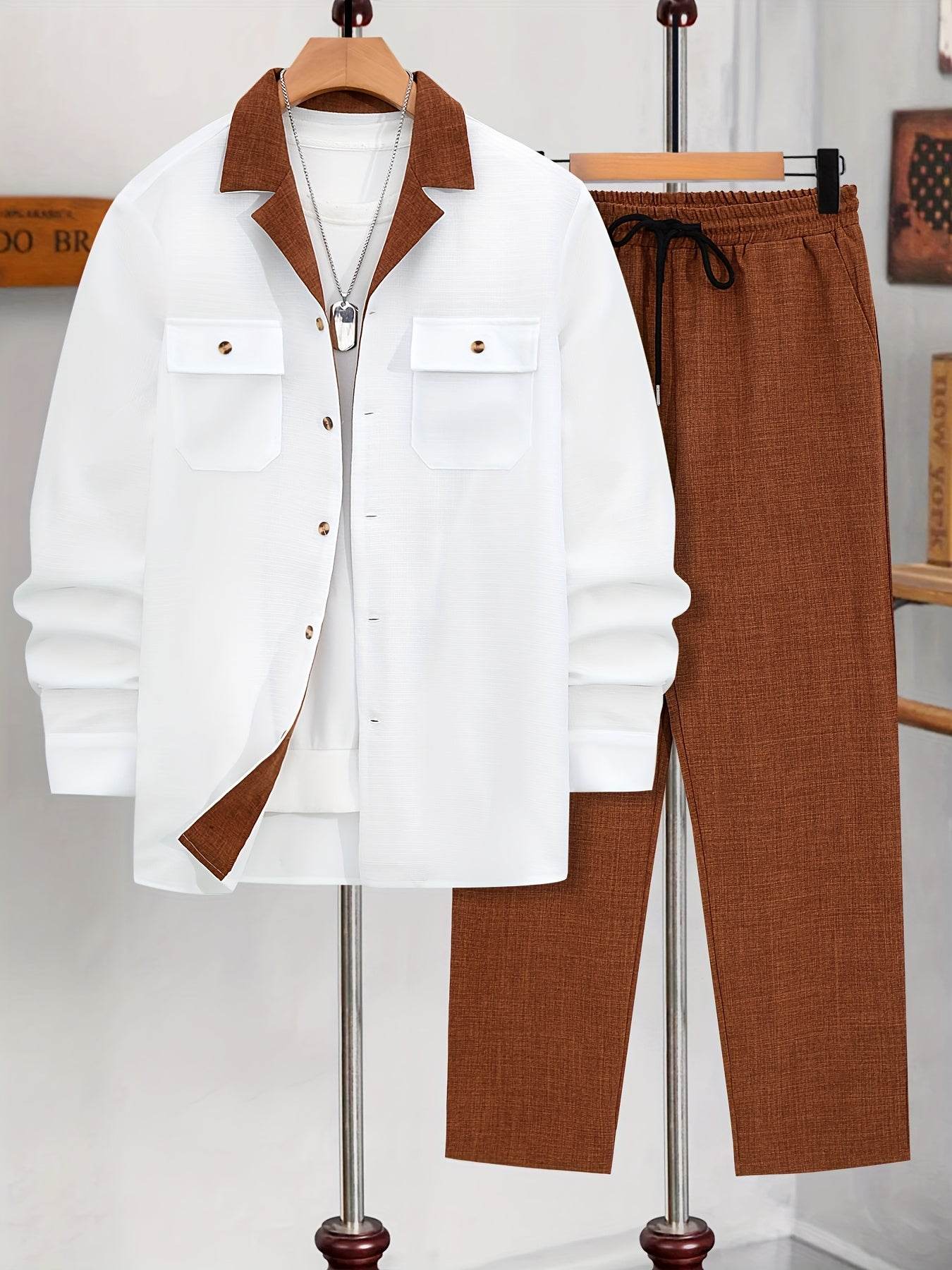 Casual Men's Fashion Suit Set - Lightweight Long Sleeve Trousers, Polyester - Buy Center US