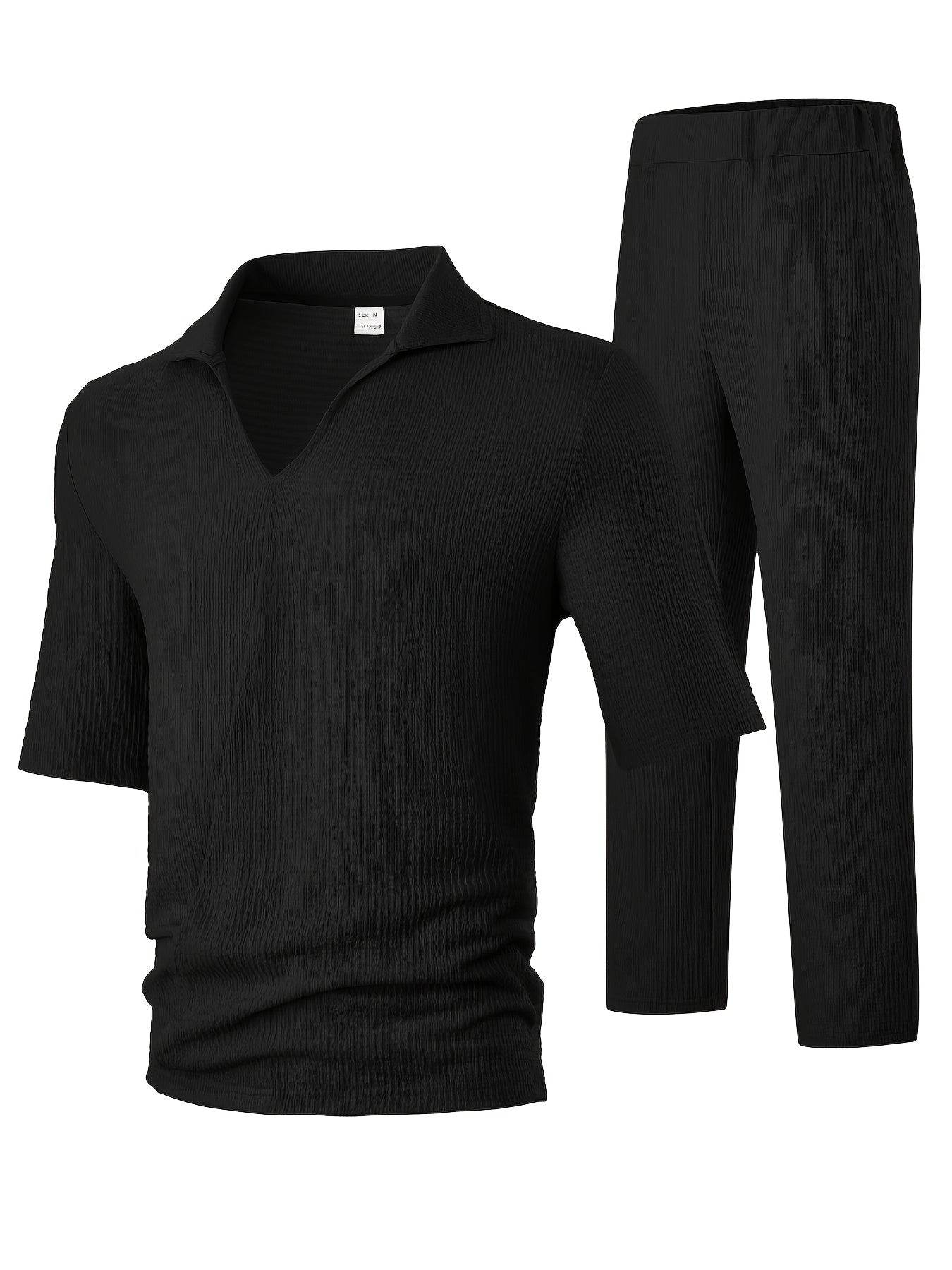 Men's Casual Summer T-Shirt & Pants Set - Light Blue V-Neck Style - Buy Center US