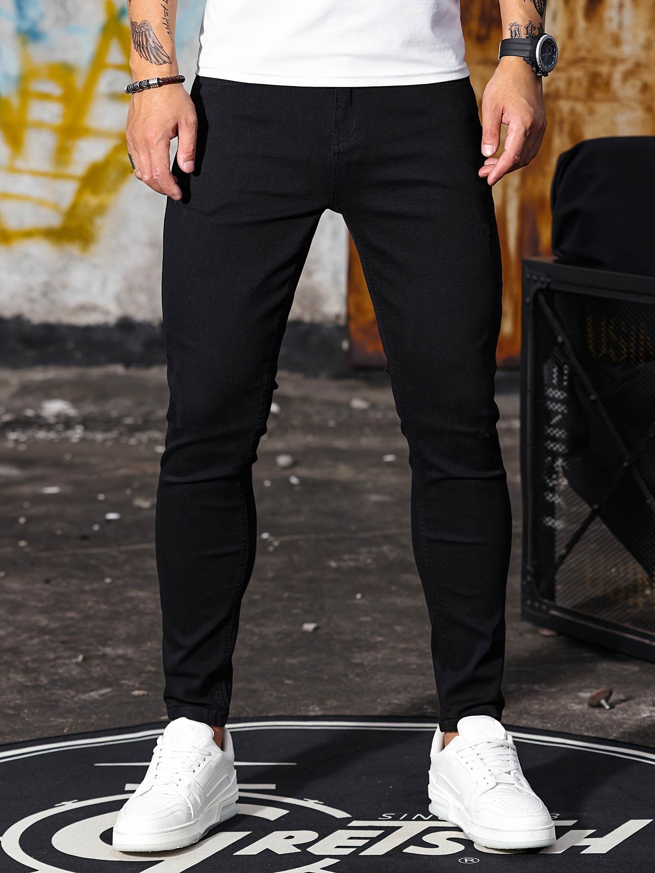 Men's Casual Skinny Jeans - Medium Stretch Denim Pants for All Seasons - Buy Center US