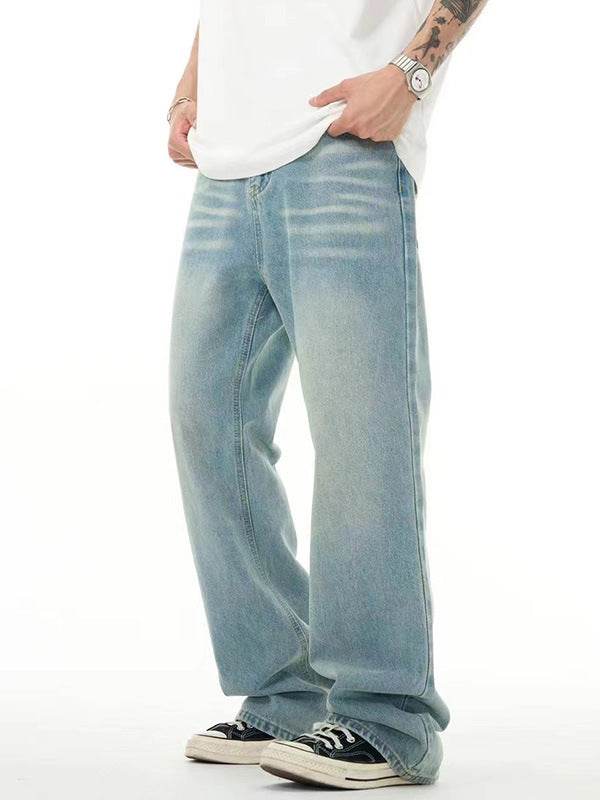 Buycenter Light Blue Washed Jeans - Loose Straight Wide Leg Fit - Buy Center US
