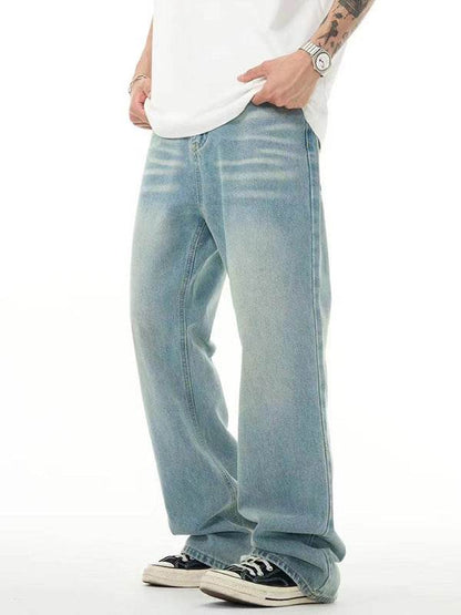 Buycenter Light Blue Washed Jeans - Loose Straight Wide Leg Fit - Buy Center US