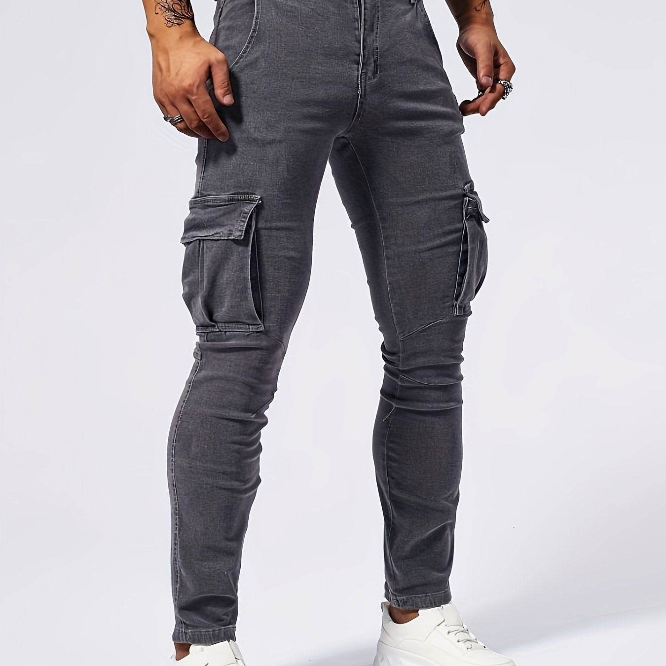 Men's Slim-Fit Denim Cargo Pants - Stretch, Multi-Pocket, Trendy Style - Buy Center US