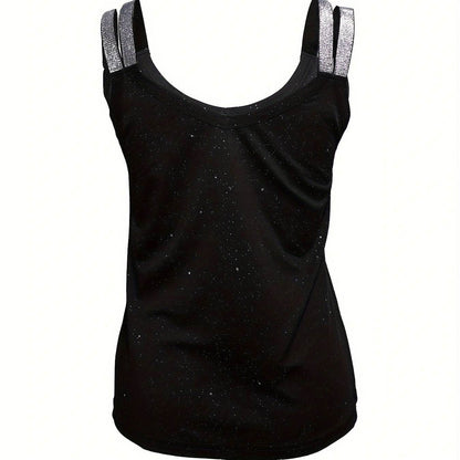 Women's Sequin Camisole Top - Rhinestone Shoulder Strap, Lightweight Fit - Buy Center US
