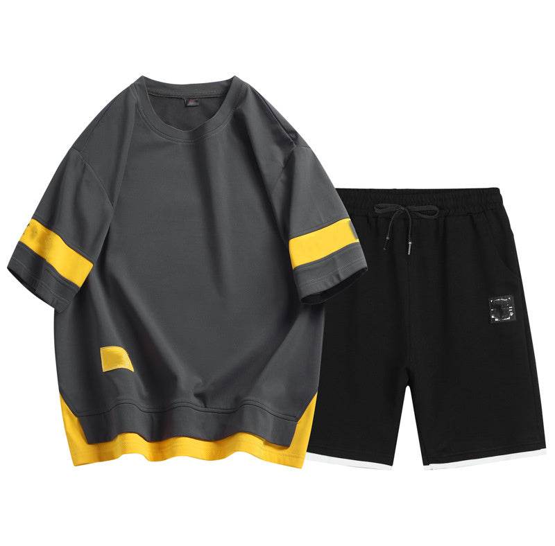Men's Short Sleeve Loose Waffle Suit - Comfortable T-Shirt & Shorts Set - Buy Center US