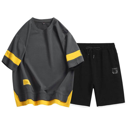 Men's Short Sleeve Loose Waffle Suit - Comfortable T-Shirt & Shorts Set - Buy Center US