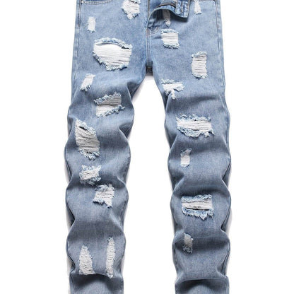 Men’s Distressed Straight Leg Jeans - Loose Fit, All-Season Casual Wear - Buy Center US