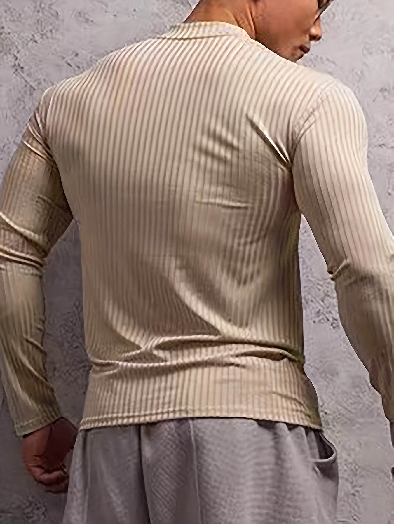 Solid Stripe Knit Turtle Neck T-shirt - Comfy Long Sleeve for Men's Fitness - Buy Center US