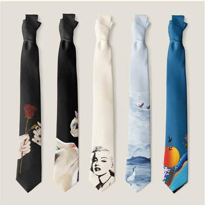 Buycenter Creative Animal Rose Print Tie - Stylish Polyester Necktie - Buy Center US