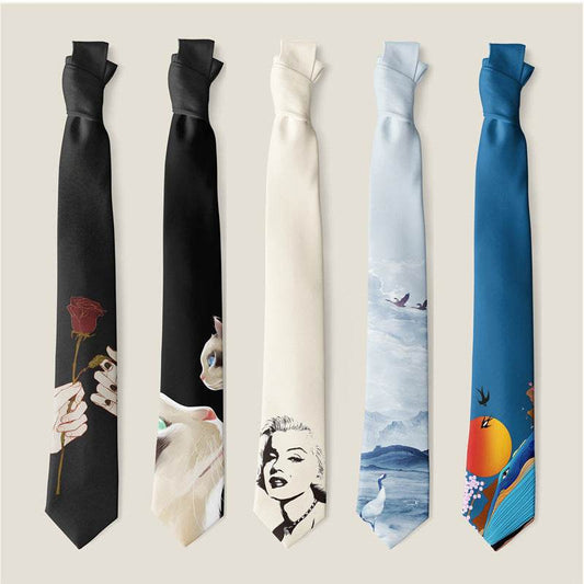 Buycenter Creative Animal Rose Print Tie - Stylish Polyester Necktie - Buy Center US