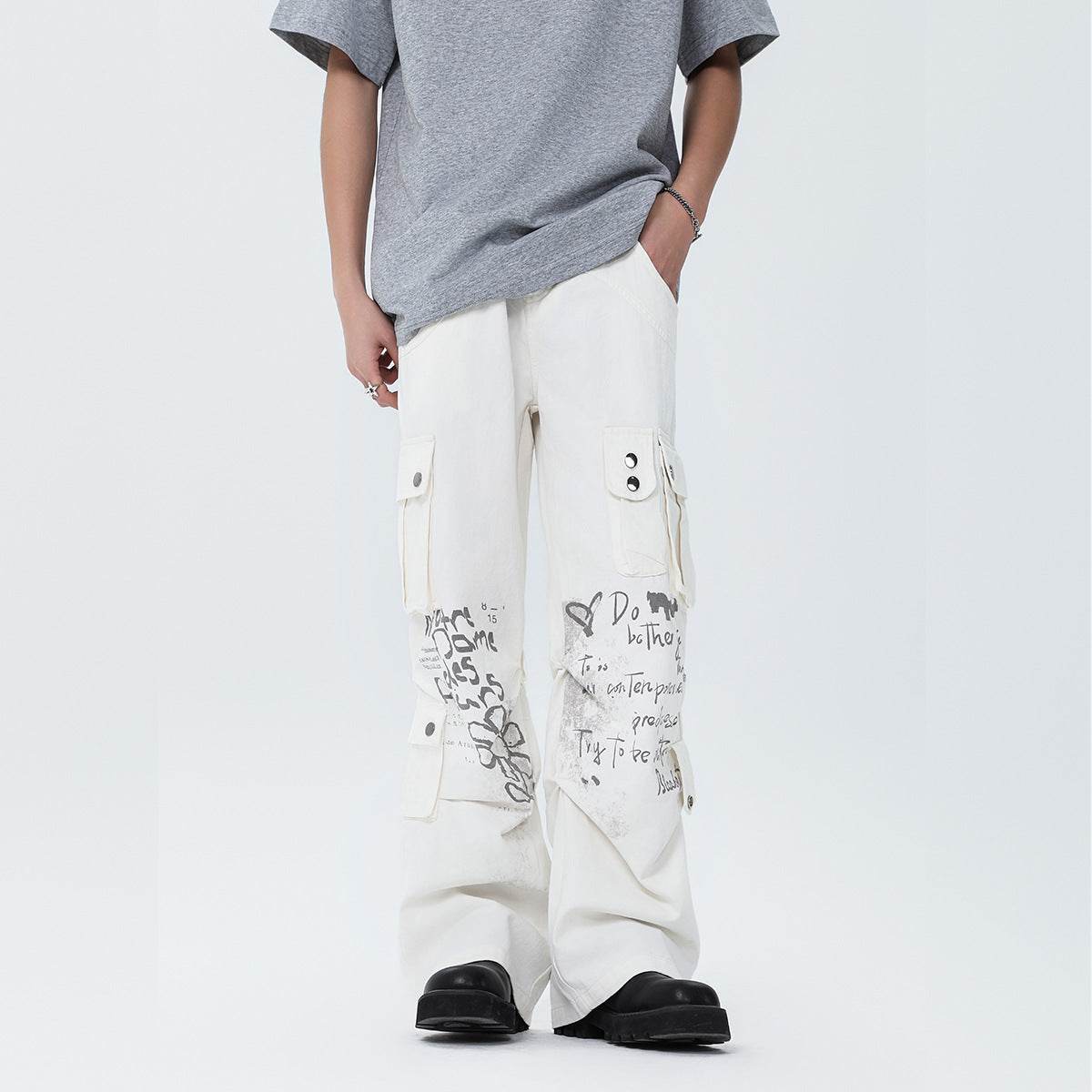 Buycenter Men's Straight White Overalls - American Fashion Casual Style - Buy Center US
