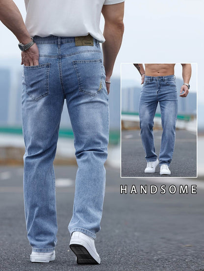 Men's Light Blue Washed Jeans - Relaxed Fit, High-Quality Cotton Blend - Buy Center US