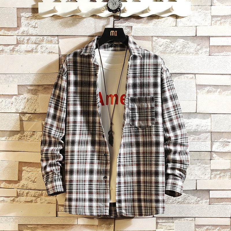 Buycenter Men's Checked Long-Sleeved Shirt - Stylish Japanese Fit & Design - Buy Center US