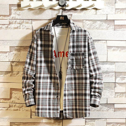 Buycenter Men's Checked Long-Sleeved Shirt - Stylish Japanese Fit & Design - Buy Center US