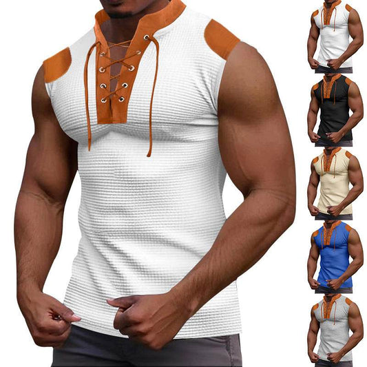 Casual Multicolor V-Neck Sleeveless T-Shirt - Summer Essential for Youth - Buy Center US