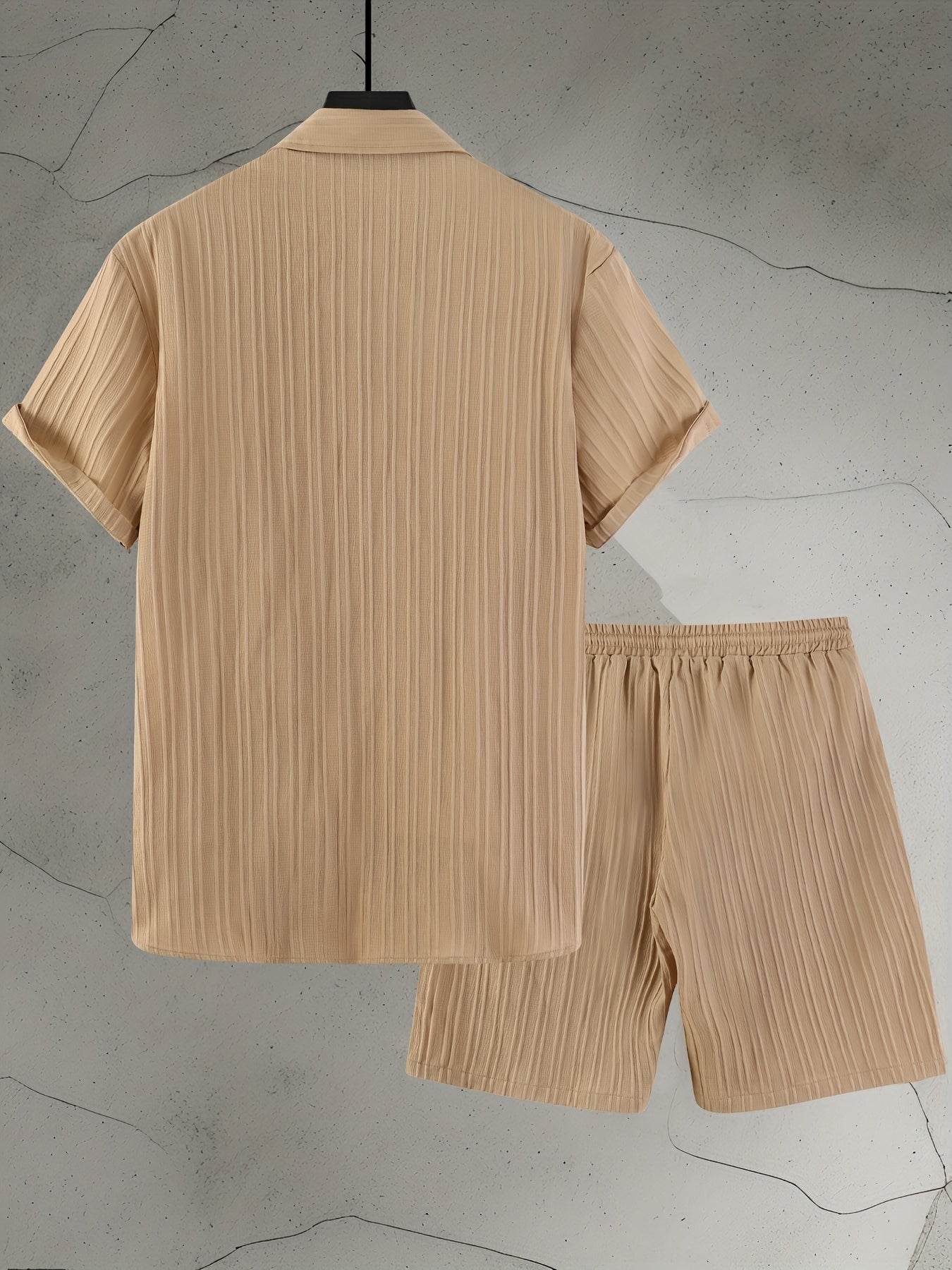 Stylish Summer White French Striped Suit for Men - Short Sleeve & Pants - Buy Center US