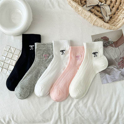 Bow Embroidered Short Socks - Cotton, Stylish for All Seasons - Buy Center US