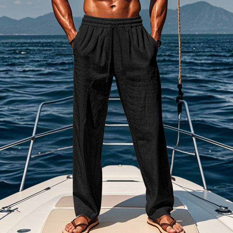Breathable Cotton-Linen Leisure Sports Trousers - Mid Waist, Multiple Colors - Buy Center US