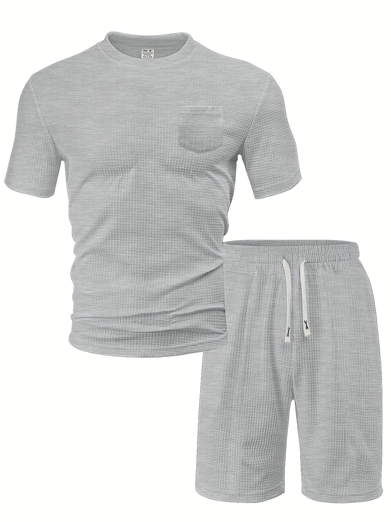 Casual Men's Sports Outfit - Waffle Henley T-Shirt & Stylish Beach Shorts - Buy Center US