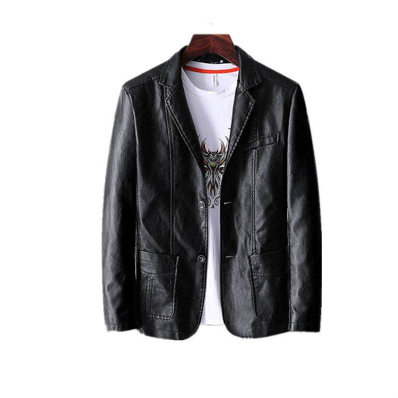 Buycenter Men's Leather Jacket - Stylish Autumn Thin Lapel, Multi-Pocket - Buy Center US