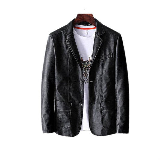 Buycenter Men's Leather Jacket - Stylish Autumn Thin Lapel, Multi-Pocket - Buy Center US