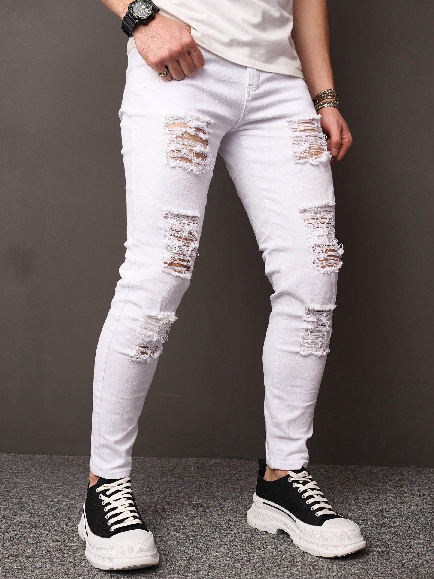 Men's Casual Skinny Ripped Jeans - Versatile Street Style Denim Pants - Buy Center US