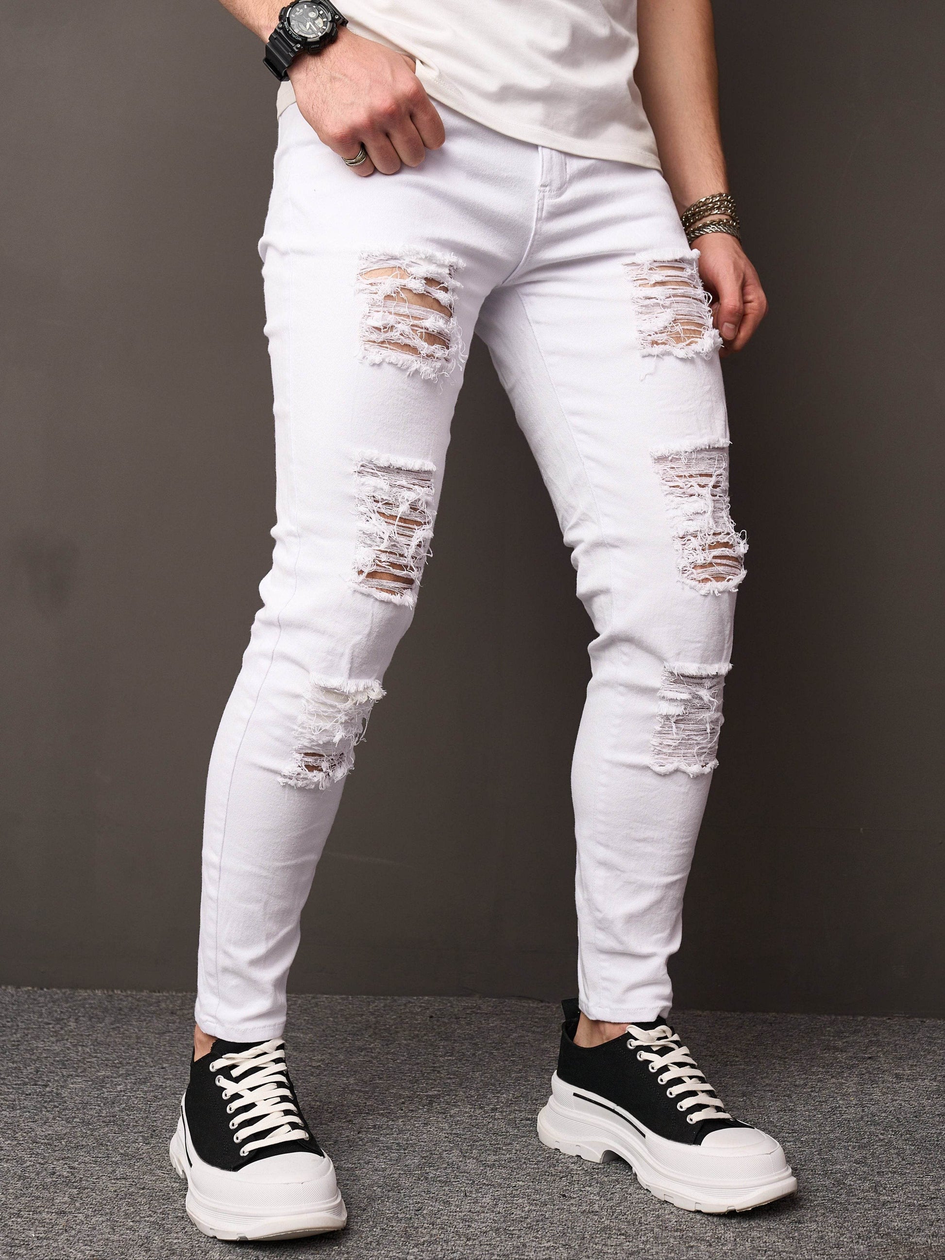 Men's Casual Skinny Ripped Jeans - Versatile Street Style Denim Pants - Buy Center US