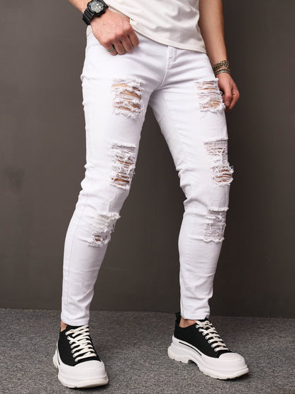 Men's Casual Skinny Ripped Jeans - Versatile Street Style Denim Pants - Buy Center US