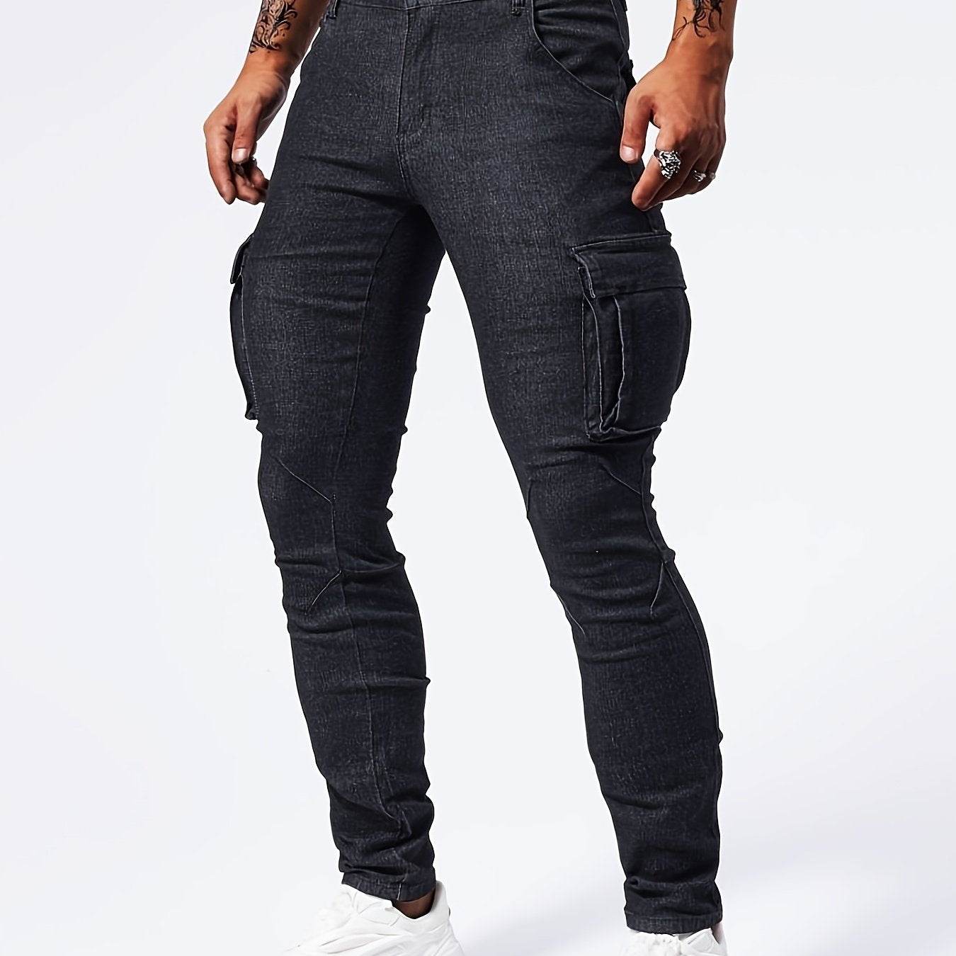 Men's Slim-Fit Denim Cargo Pants - Stretch, Multi-Pocket, Trendy Style - Buy Center US