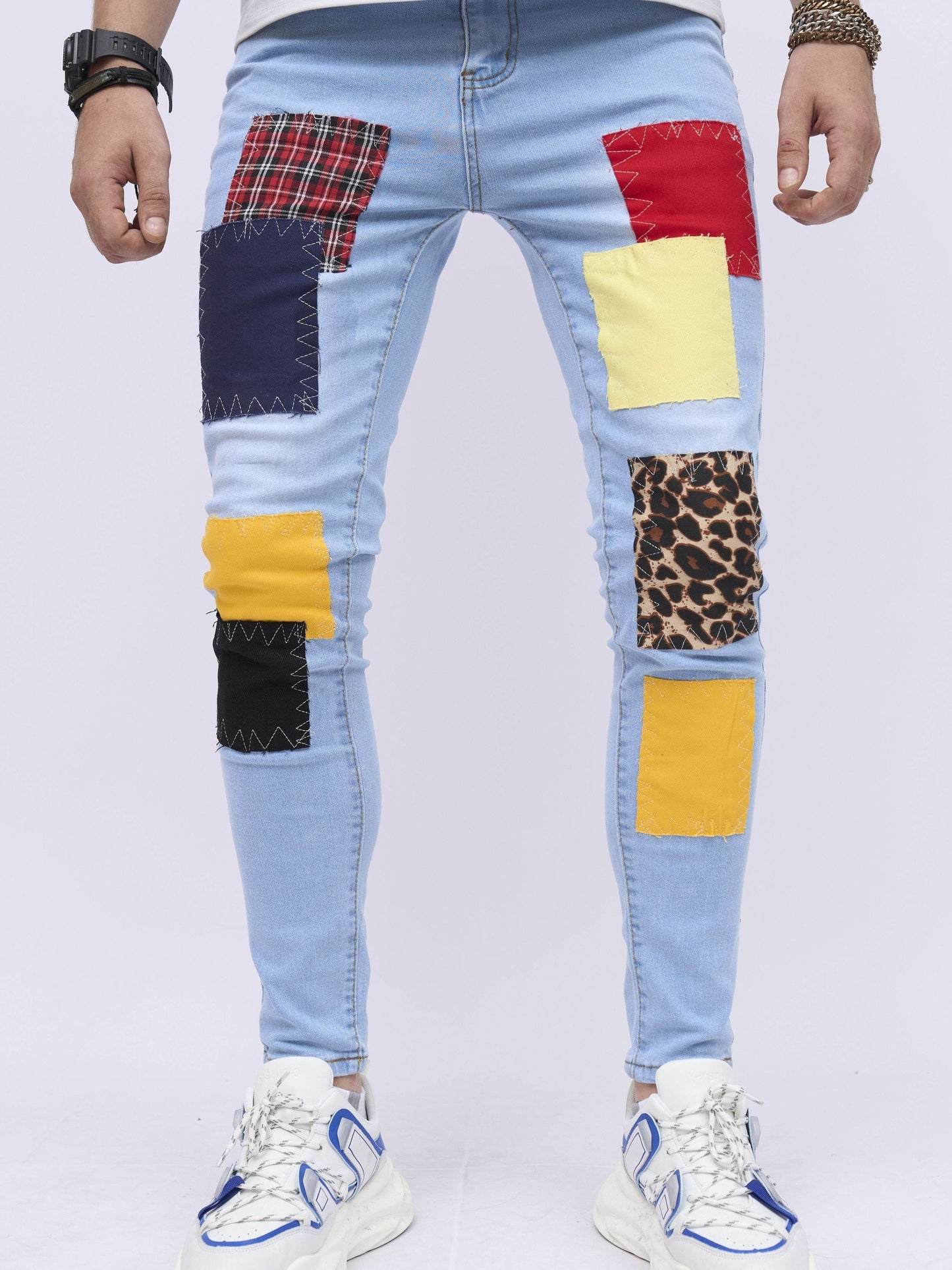 2023 Retro Distressed Knee Ripped Jeans - Light Blue Cotton Slim Fit - Buy Center US