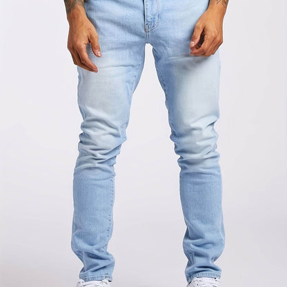 Men's Skinny Fit Stretch Denim Jeans - Light Blue All-Season Slim Style - Buy Center US