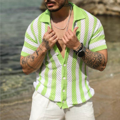 Men's Casual Loose Striped Polo Shirt – Short Sleeve, Ice Silk Fabric - Buy Center US