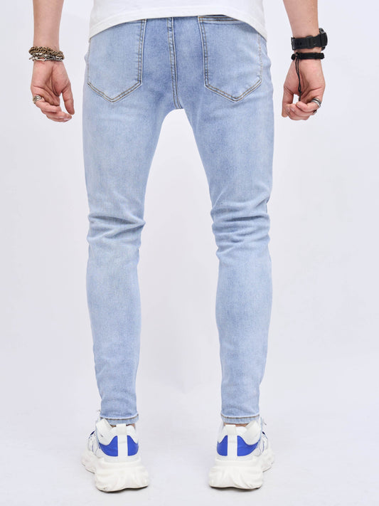Men's Cotton Blend Distressed Jeans - Chic Slim Fit for All Seasons - Buy Center US