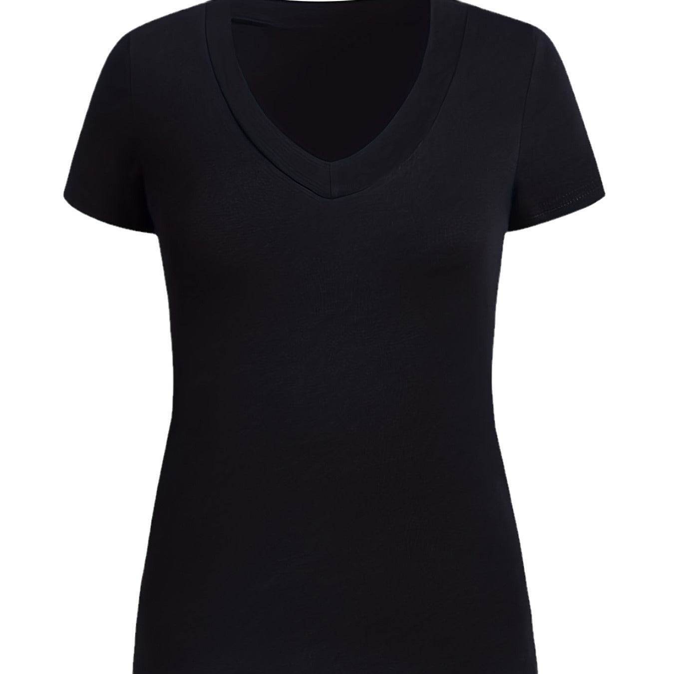 Women's V-neck Slim-fit Top - Short Sleeve, Available in Multiple Colors - Buy Center US