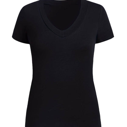 Women's V-neck Slim-fit Top - Short Sleeve, Available in Multiple Colors - Buy Center US