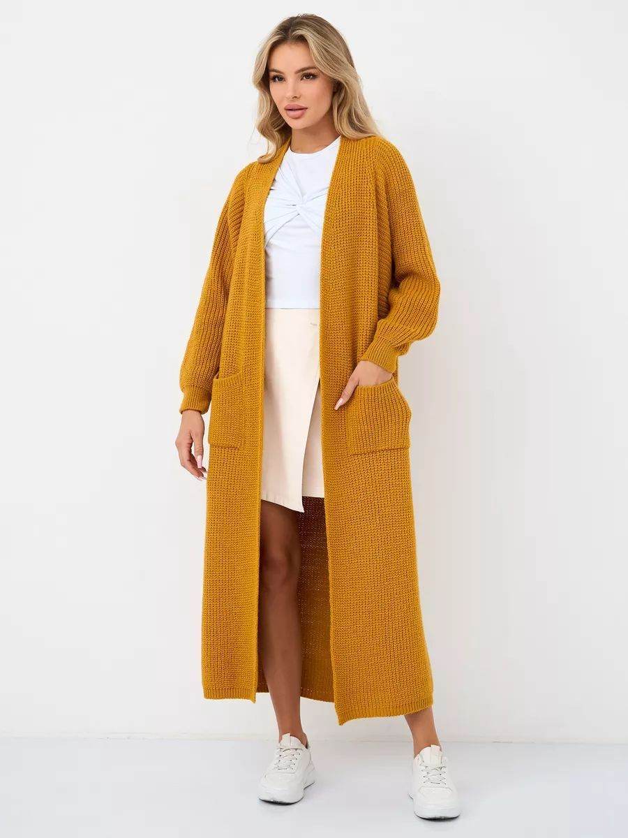 Women's Long Knitted Cardigan - Buckle-Free Loose Fit Coat, Solid Colors - Buy Center US