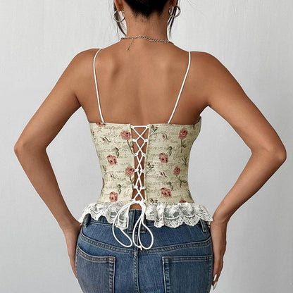 Retro Jacquard Stitching Lace Spaghetti-Strap Vest - Sexy Floral Style - Buy Center US