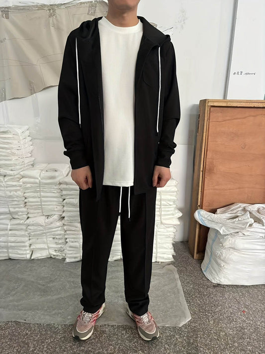 Men's Two-Piece Waffle Knit Set - Hooded Cardigan & Drawstring Pants - Buy Center US