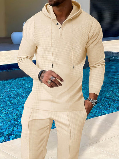 Men's Athleisure Two-Piece Set - Hooded Top & Drawstring Trousers Casual - Buy Center US