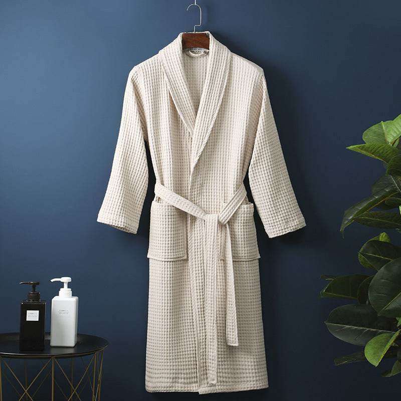 Buycenter Pure Cotton Bathrobe - Long Waffle Nightgown for Couples - Buy Center US