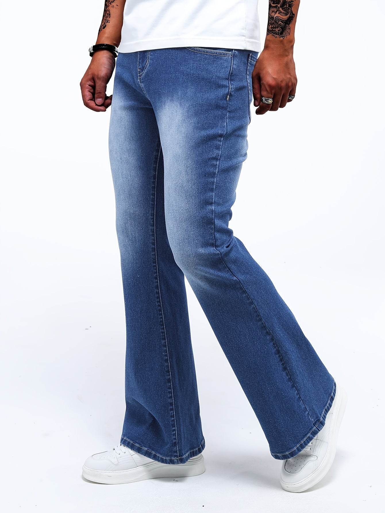 Men’s Classic Stretch Flare Jeans - Slim Fit Denim, Solid Washed Design - Buy Center US