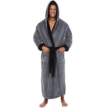 Buycenter Men's Flannel Hooded Bathrobe - Thick Casual Winter Wear - Buy Center US