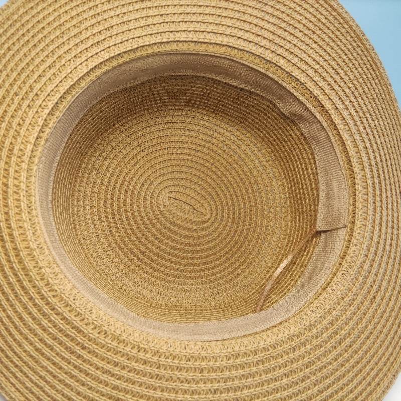 Hand-Woven Flat Straw Hat - Summer Seaside Sun Shade for Vacation - Buy Center US