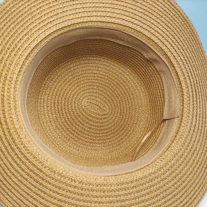 Hand-Woven Flat Straw Hat - Summer Seaside Sun Shade for Vacation - Buy Center US