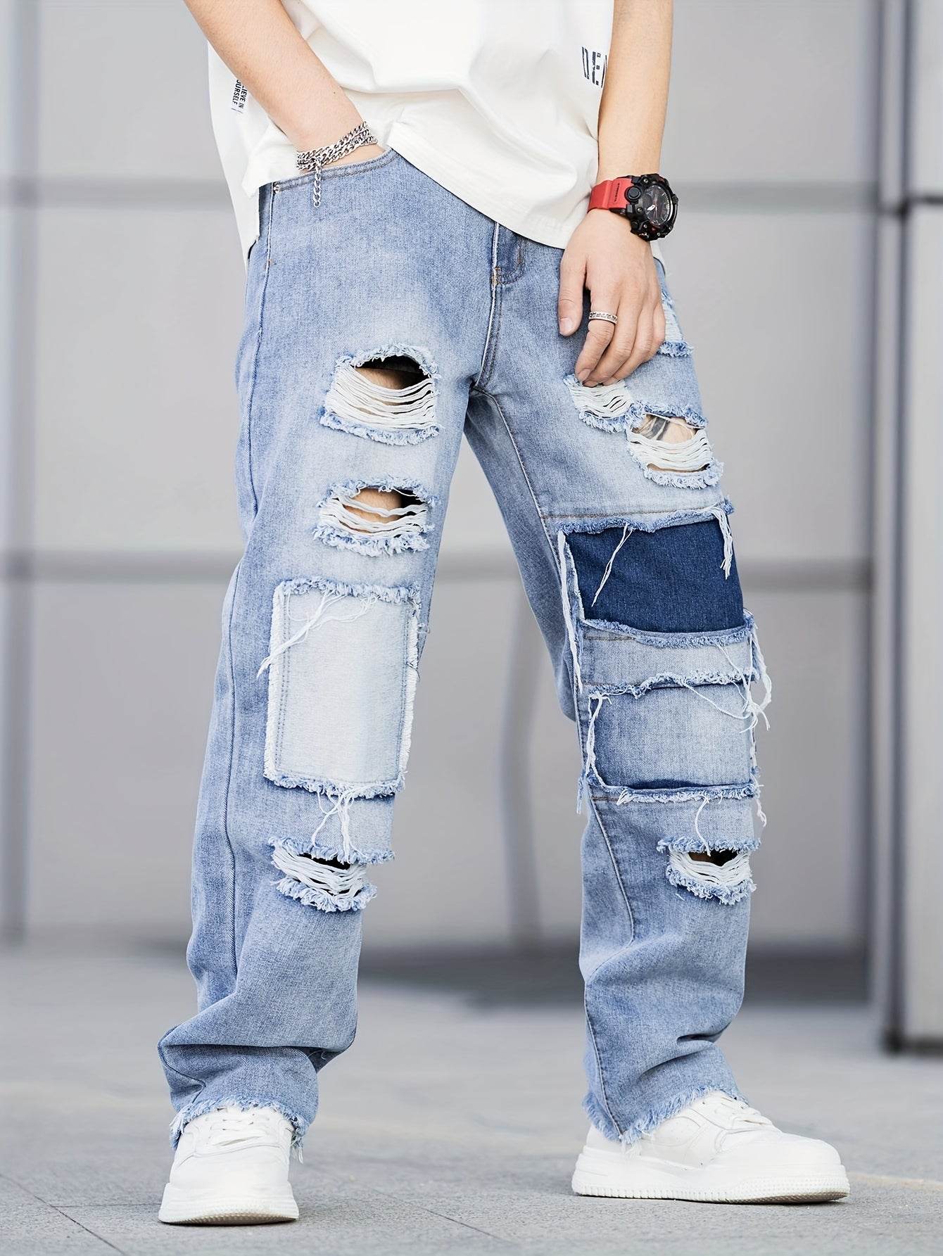 Men's Loose Fit Ripped Distressed Jeans - Stylish Comfy Denim Pants - Buy Center US